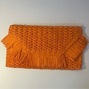 🆕 Orange Woven Clutch Purse with Fringe Detail – New, Never Used